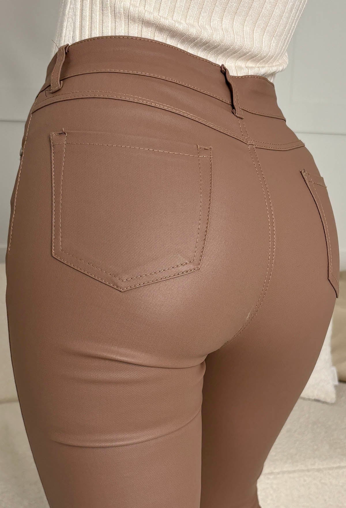 Ultimate Destiny Mocha Faux Leather Stretch Skinny Fit Jeans - Image 5
