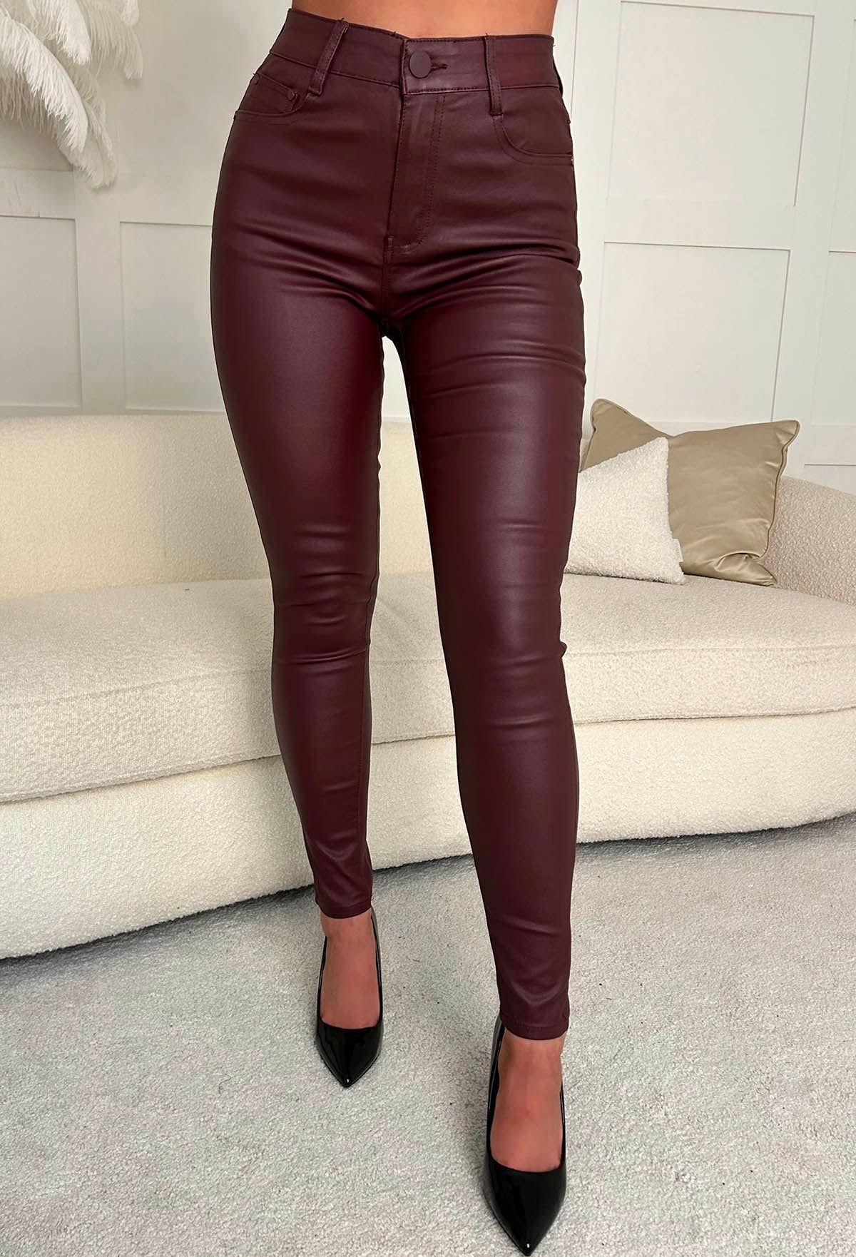 Ultimate Destiny Wine Faux Leather Stretch Skinny Fit Jeans - Image 3