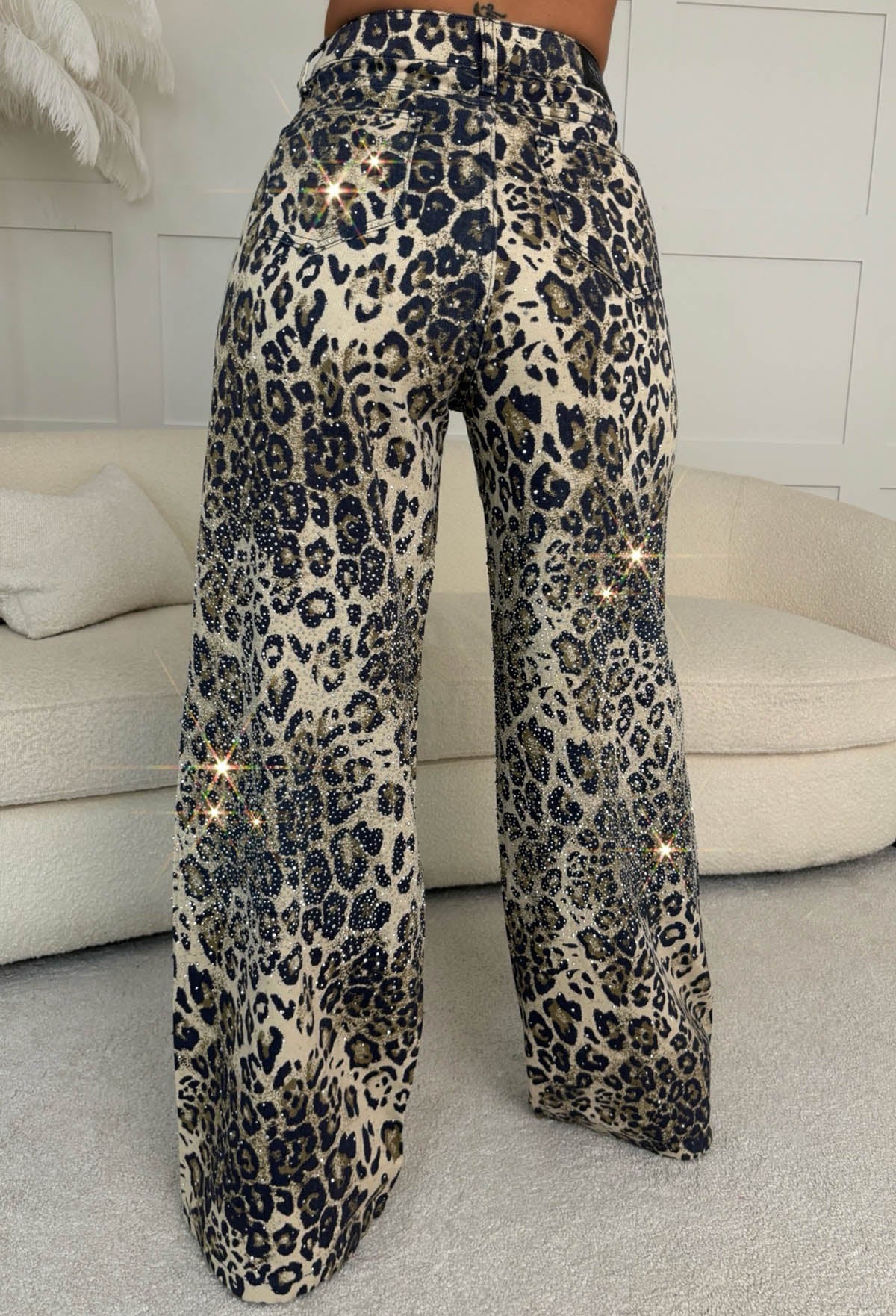 Ultimate Revolution Leopard Wide Leg Diamante Jeans - Image 2