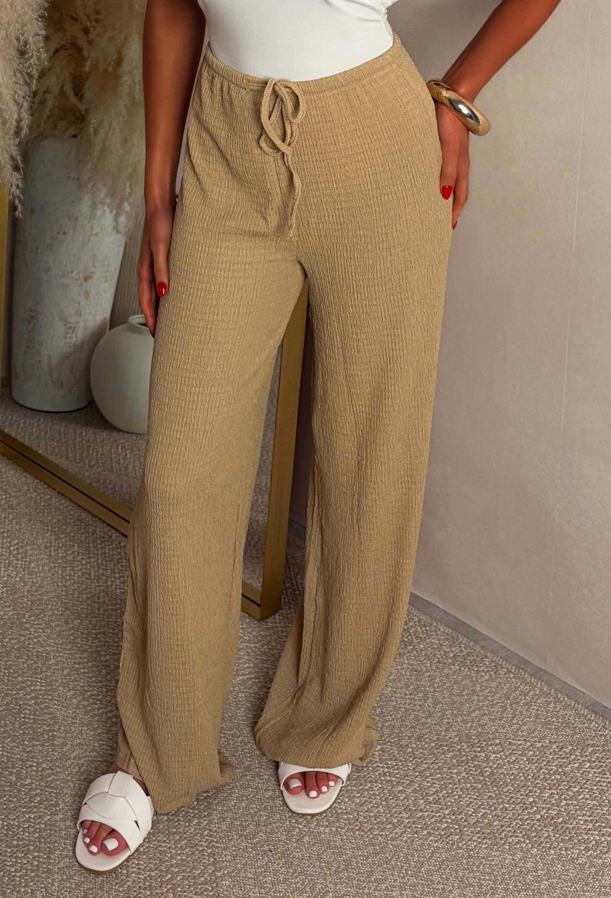 Wait For It Beige Elasticated Drawstring Trousers - Image 3