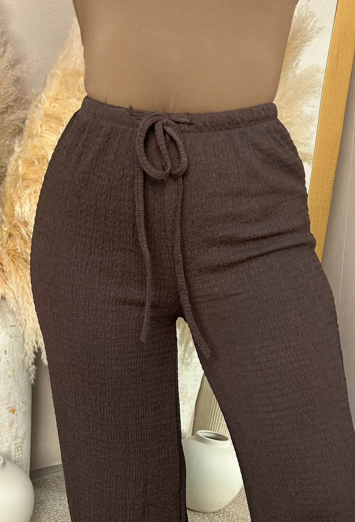 Wait For It Brown Elasticated Drawstring Trousers - Image 2