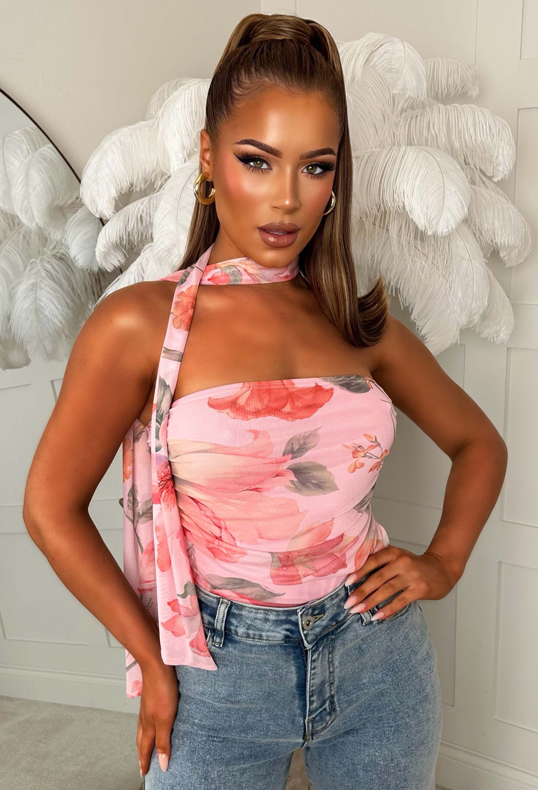 Wallflower Pink Scarf Bandeau Mesh Top - Image 5