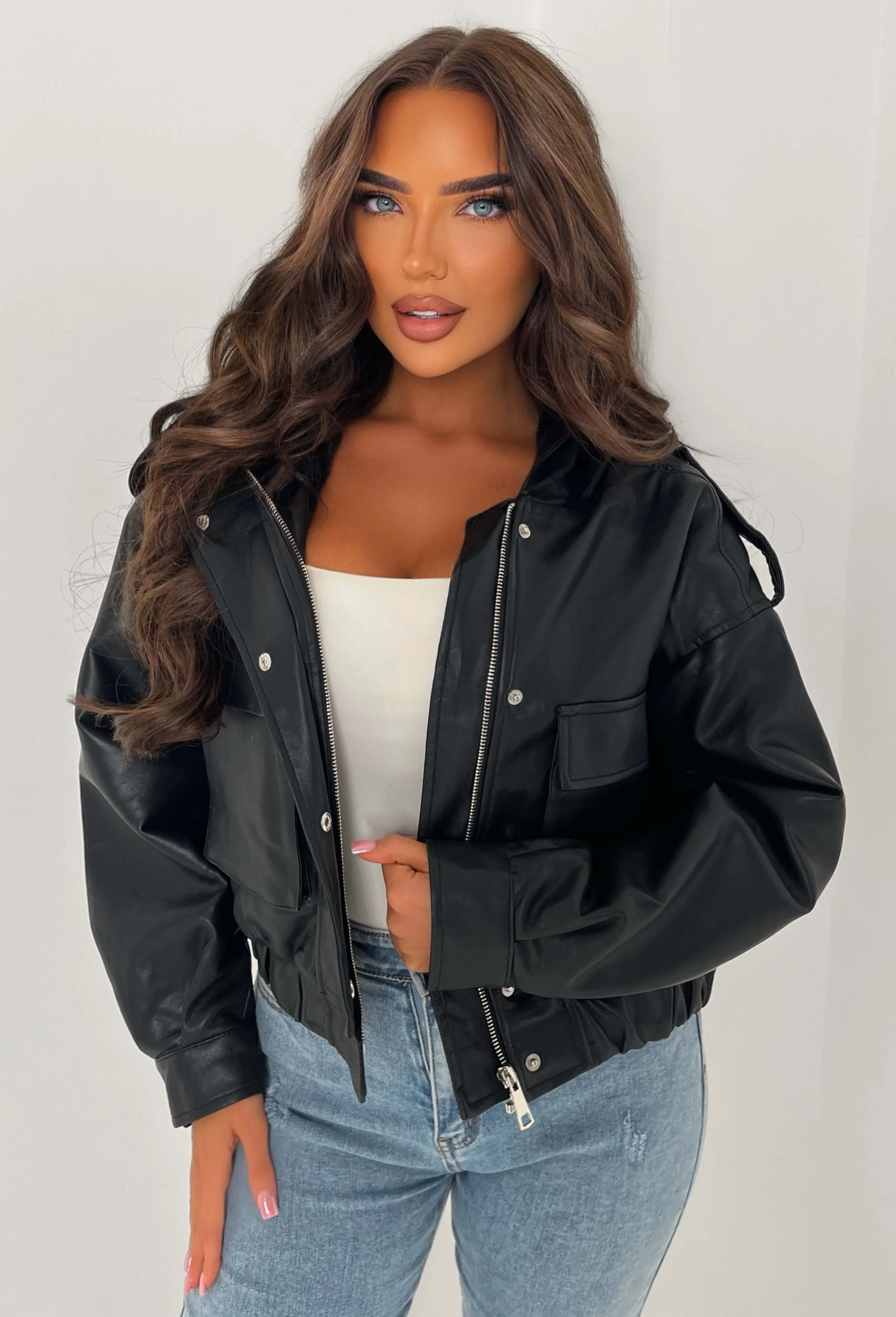 Warm Feelings Black Faux Fur Collared Faux Leather Jacket - Image 3