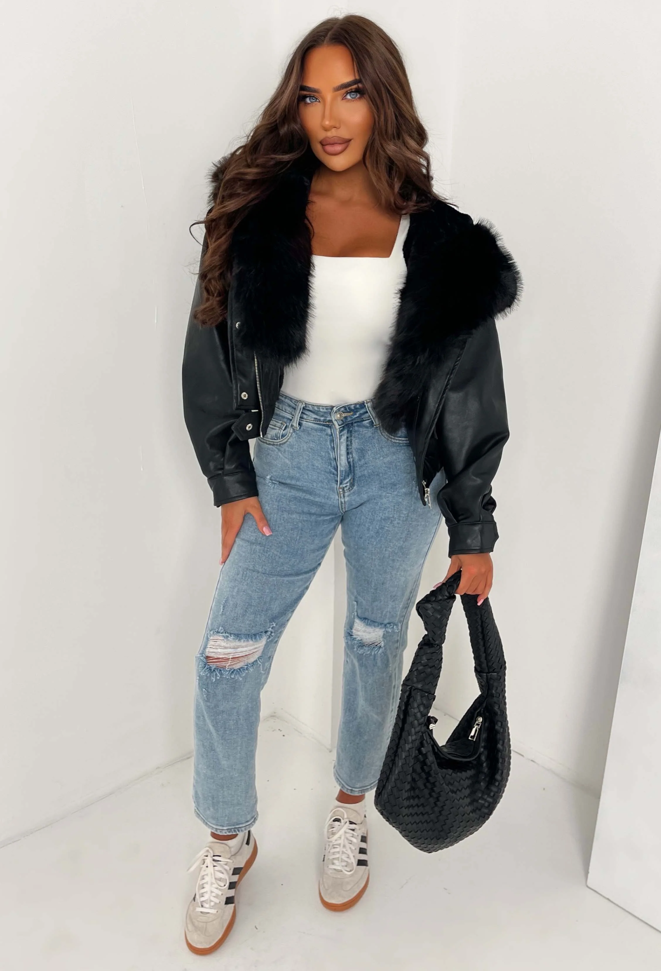 Warm Feelings Black Faux Fur Collared Faux Leather Jacket - Image 5