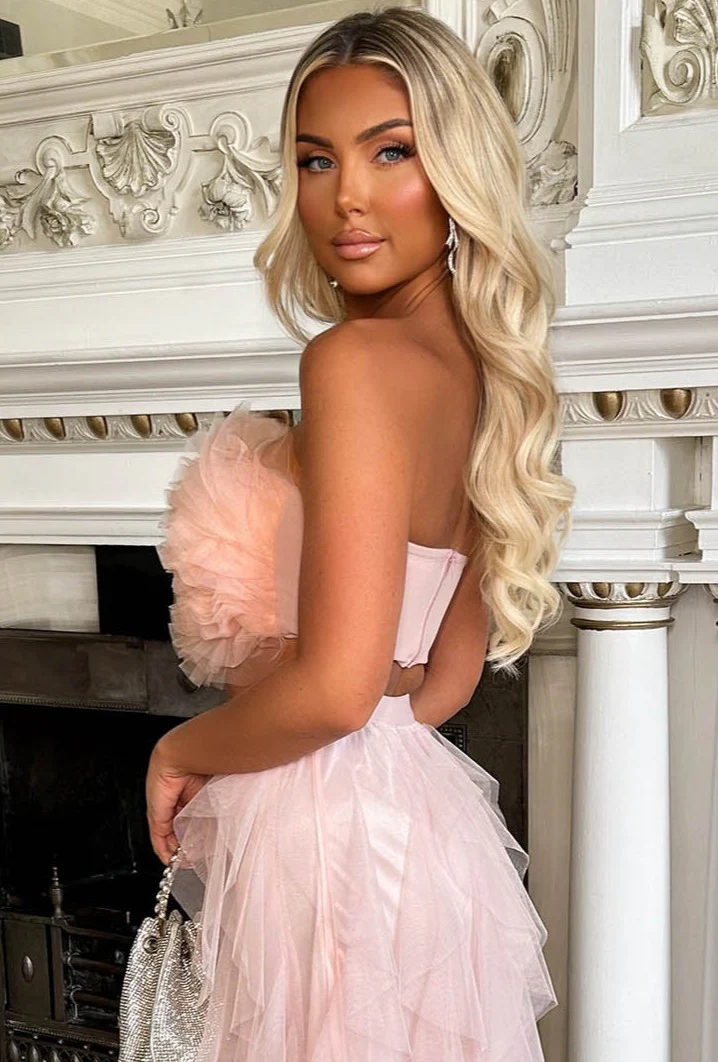 Wild Bloom Blush Pink Mesh Ruffle Crop Top - Image 2