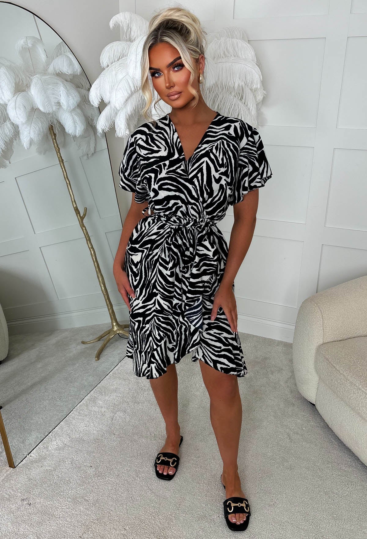Wild Stripes Black Zebra Print Wrap Dress - Image 3