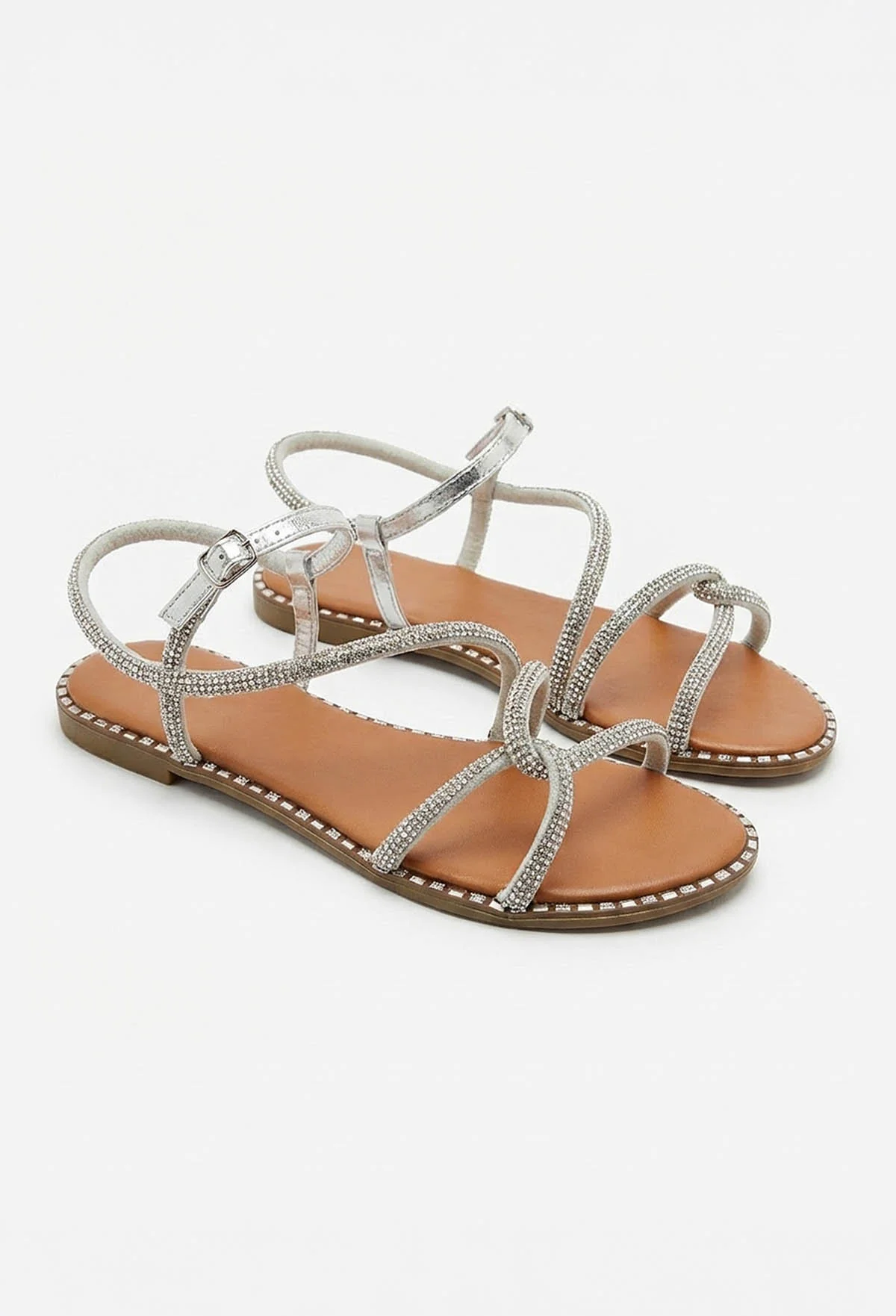 Wrapped In Diamonds Silver Embellished Flat Sandals - Image 3