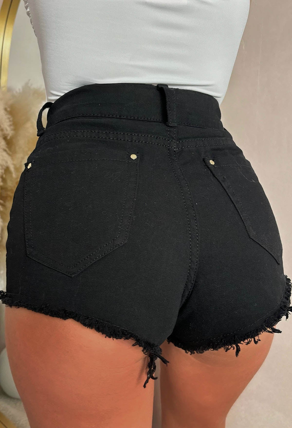 Your Honey Black Raw Edge Distressed Denim Shorts - Image 7