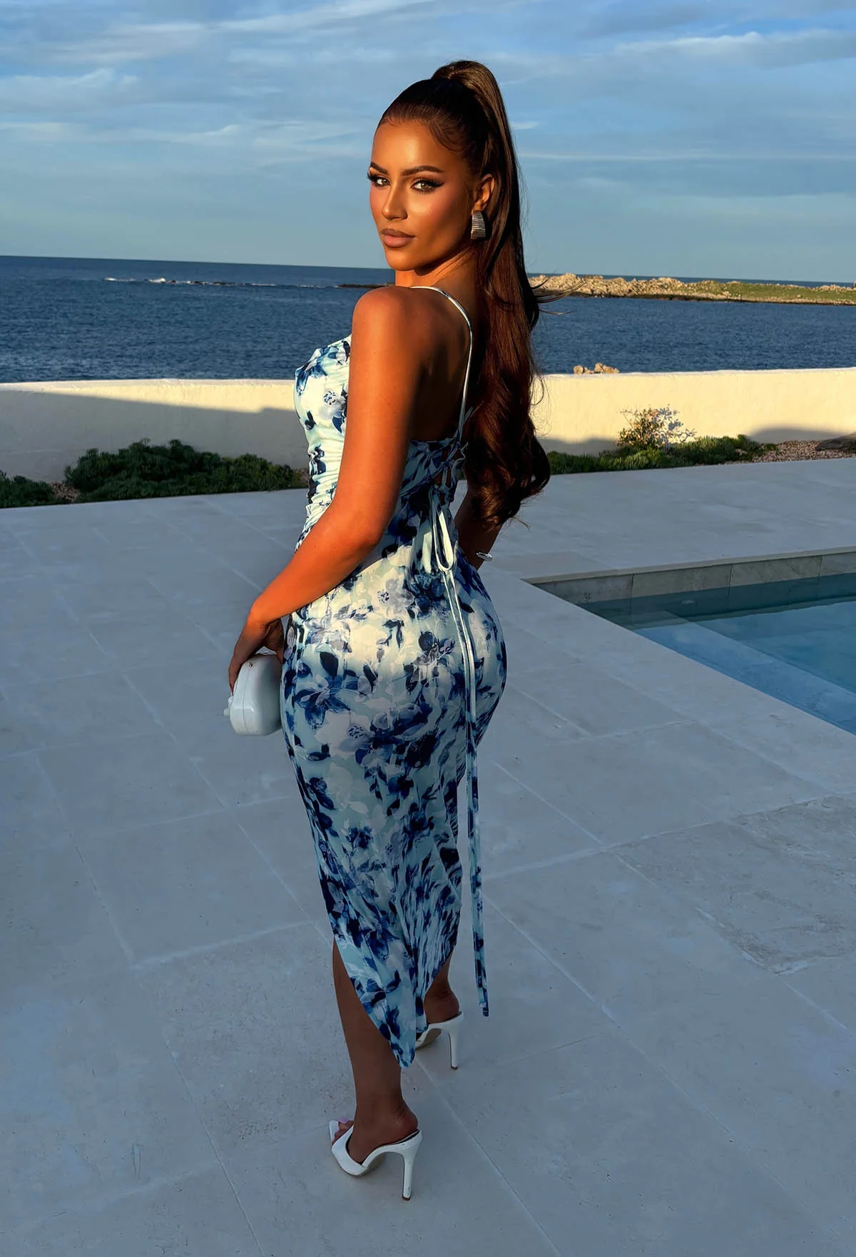 Your Secret Blue Floral Print Lace Up Midi Dress - Image 3