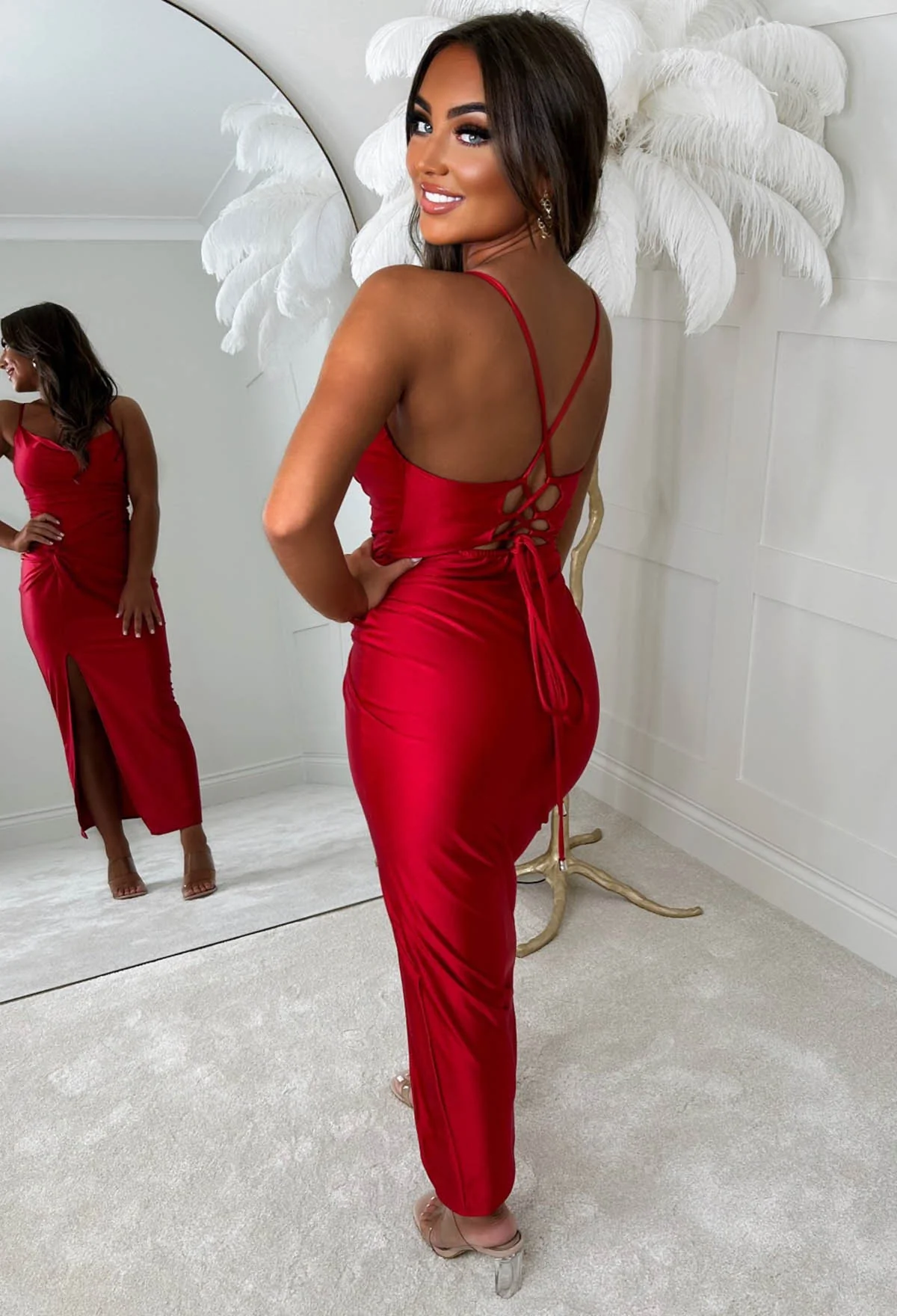 Your Secret Red Lace Up Midi Dress - Image 2