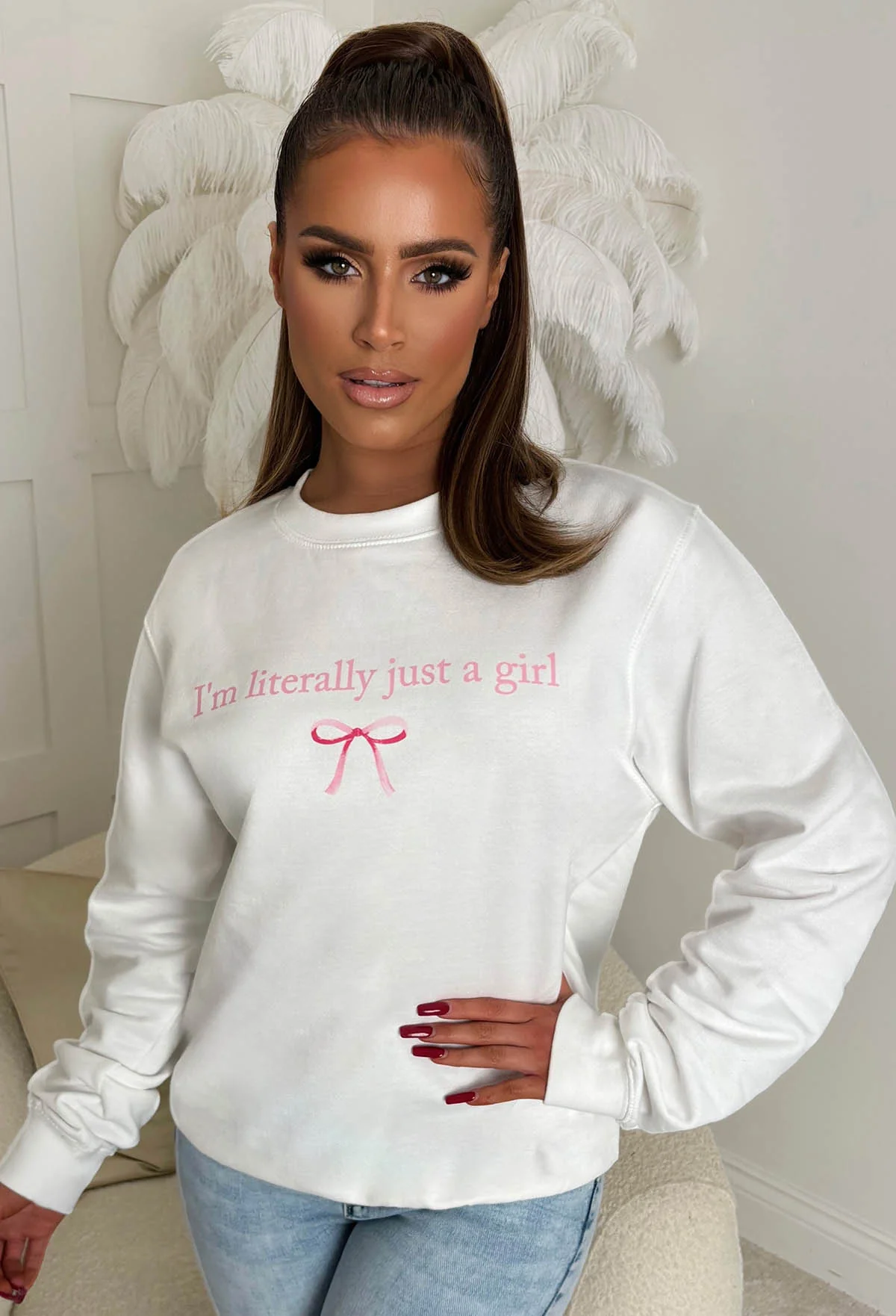 You're My Girl White Bow Slogan Sweatshirt - Image 2