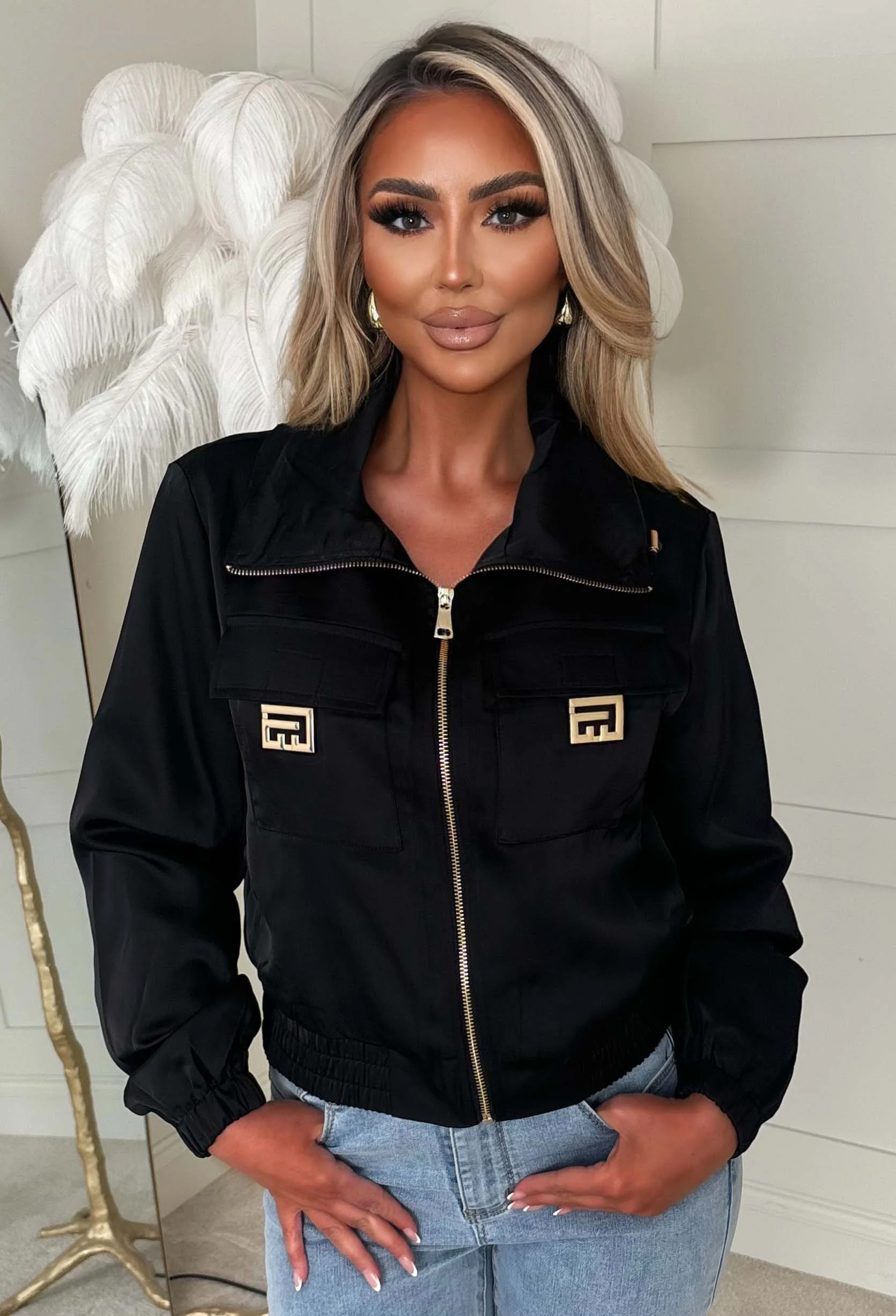 Zyla Black Satin Hardware Jacket - Image 3